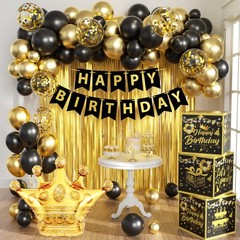 Gold Birthday Party Decorations Kit – 3pcs Black & Gold Balloons, Party Favors