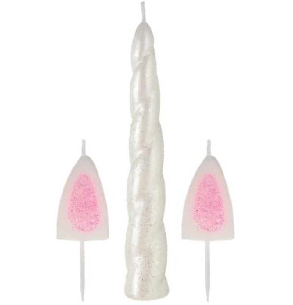 ENCHANTED UNICORN Fantasy Iridescent Glitter 3 Pc. Horn/Ears Birthday Candle Set