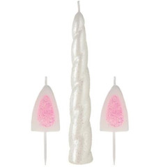 ENCHANTED UNICORN Fantasy Iridescent Glitter 3 Pc. Horn/Ears Birthday Candle Set