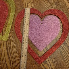 Vintage 90s 2 Glitter Hanging Hearts Valentines Day Decor Red Gold Pink 10x11in