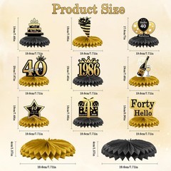 9 PCS 40th Birthday Decorations 1986 Table Toppers Black & Gold Centerpieces