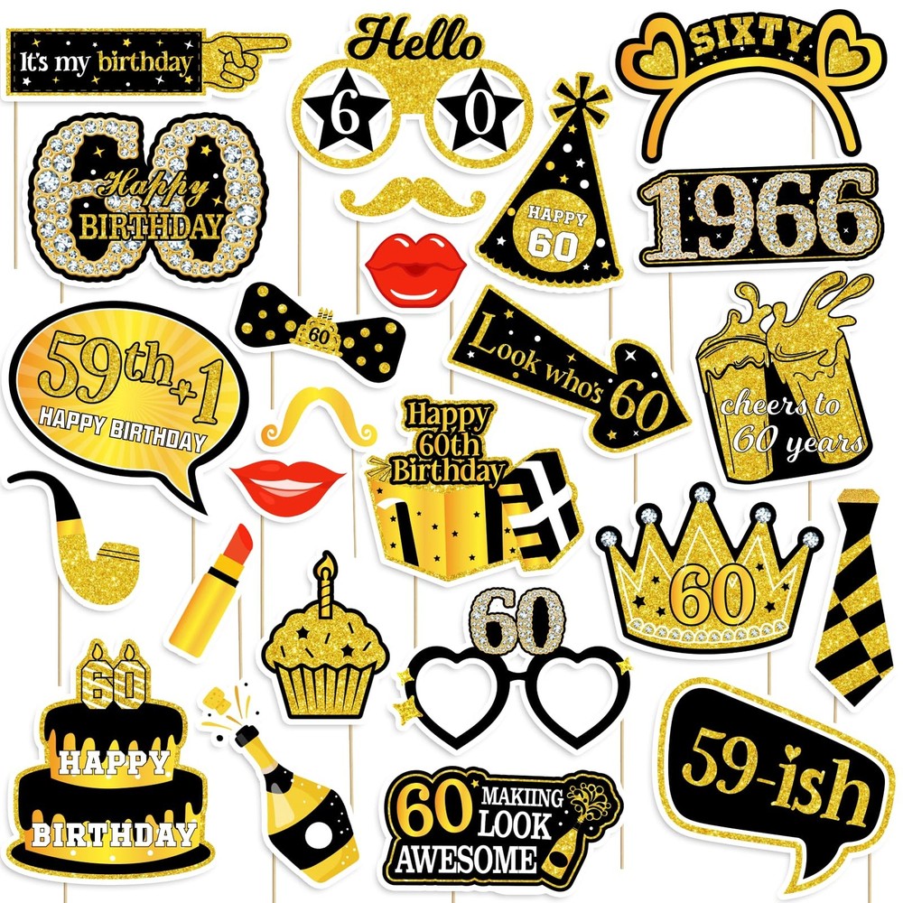 60th Birthday Photo Booth Props Black Gold Cheers To 60 Years Party Decor
