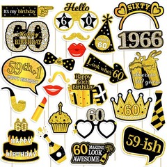 60th Birthday Photo Booth Props Black Gold Cheers To 60 Years Party Decor