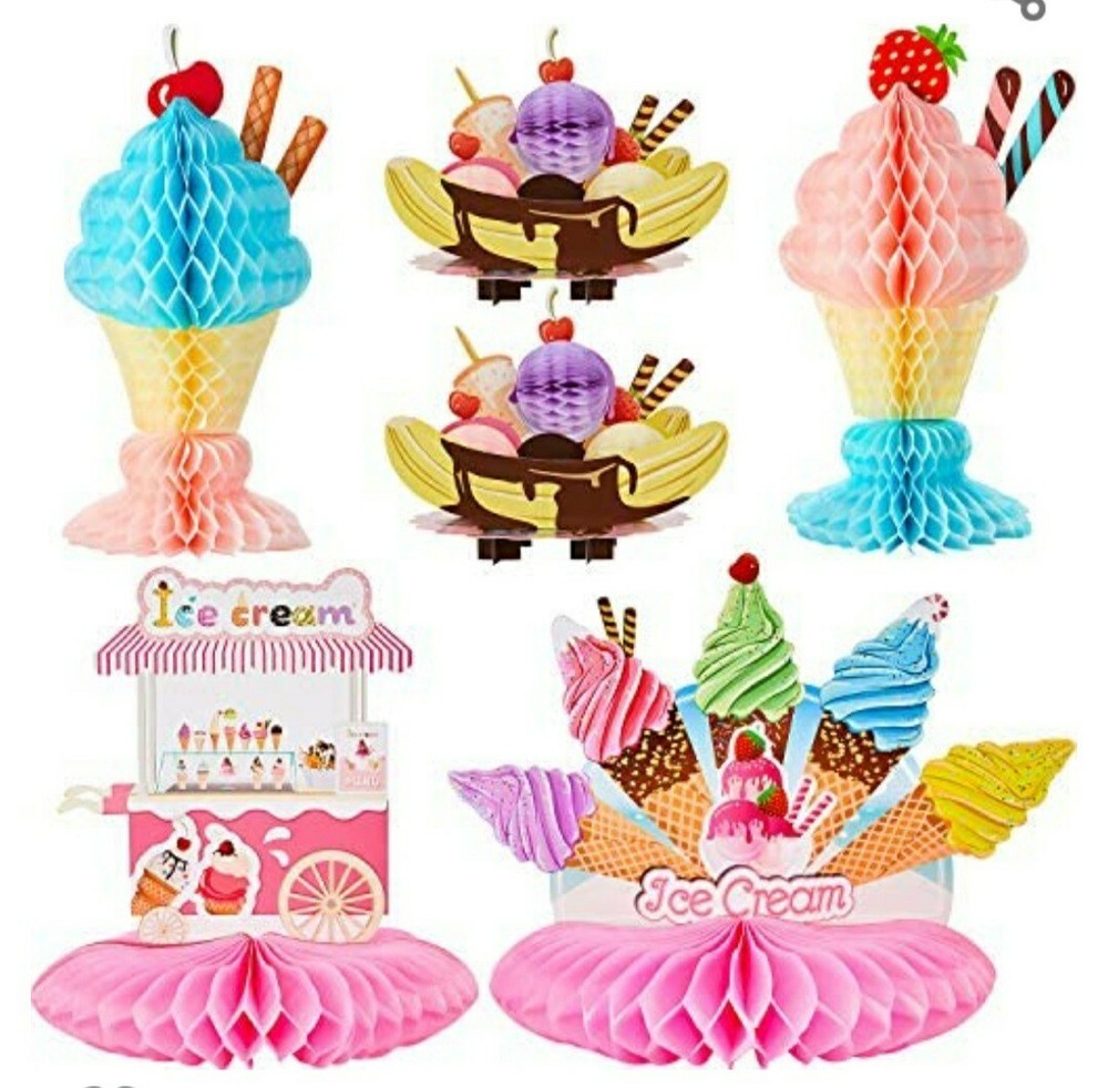 Ice Cream Birthday Party 6 Pieces Decoration Table Centerpiece TISSUE SUNDAE