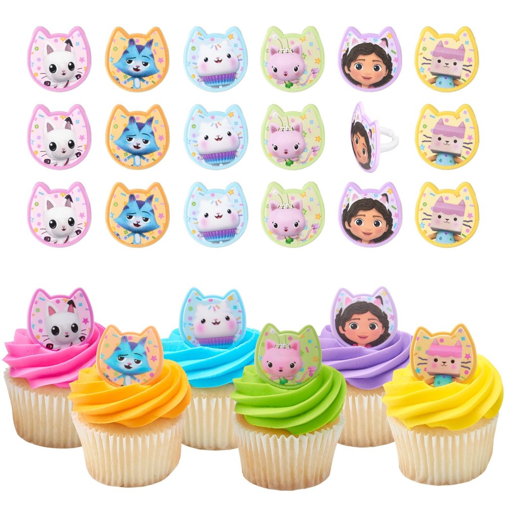 DreamWorks Gabby’s Dollhouse Rings, 24 Cupcake Decorations Featuring Gabby, P…