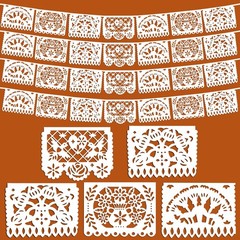 White Papel Picado Banner, 33ft Plastic Mexican Flag with 5 Designs, Fiesta D…