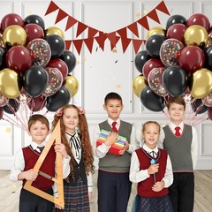 60pcs 12 Black Burgundy Gold Balloons with Confetti for Maroon Party Decor