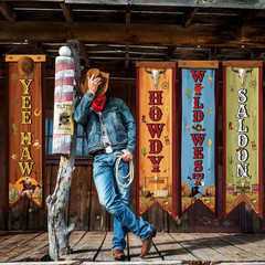 4 Western Party Decorations Cowboy Banners Wild West Hanging Decor Howdy Yes Haw