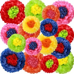 18 PCS Mexican Paper Tissue Flowers Colorful Fiesta Spring Floral Party Wall