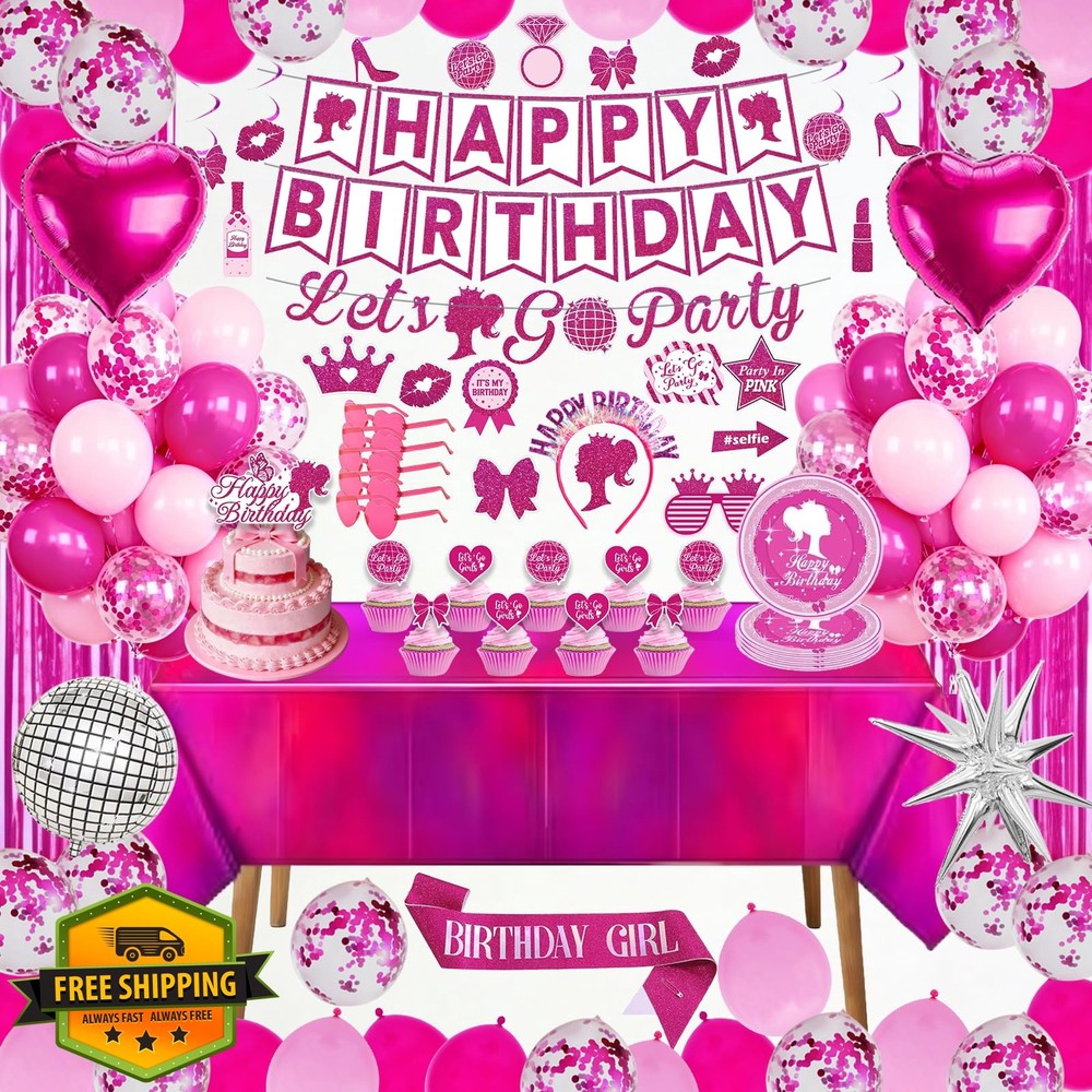 Tenvokich 99pc Hot Pink Birthday Decor