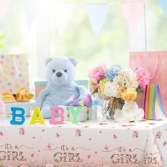 1 Pack Floral Baby Shower Tablecloth Decorations, It’s a Girl Baby Shower