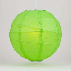 12″ Grass Green Round Paper Lantern, Crisscross Ribbing, Hanging Decoration
