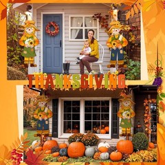 Shellwei 2 Pcs Thanksgiving Scarecrow Door Decor Fall Porch Sign Decoration F…