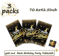 Happy Birthday Decorations – Gold and Black Tablecloth, Rectangle Plastic Dispos