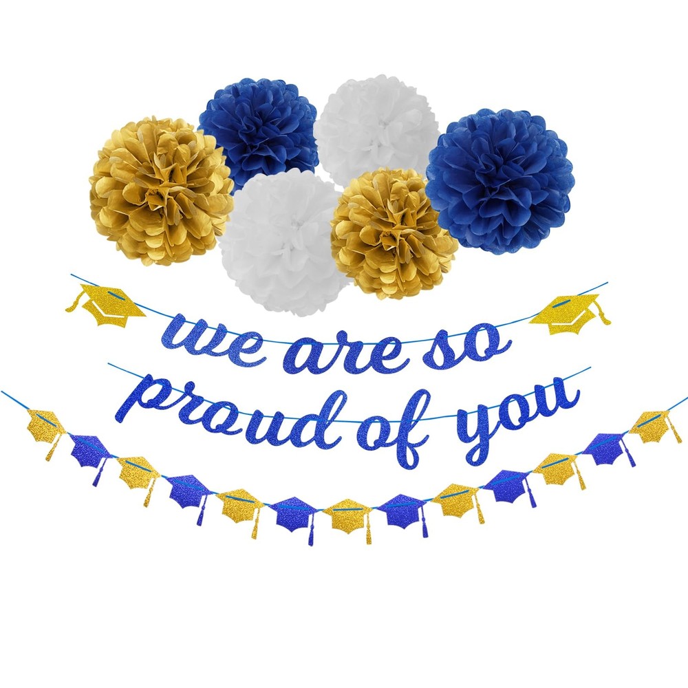 Navy-Blue White-Gold Party-Decoration Navy-blue-white-gold Graduation Proud
