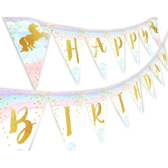 Magical Pastel Rainbow Unicorn Happy Birthday Pennant Banner