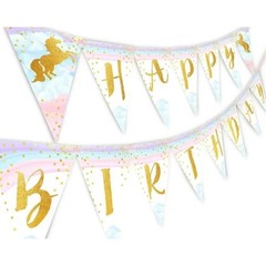 Magical Pastel Rainbow Unicorn Happy Birthday Pennant Banner