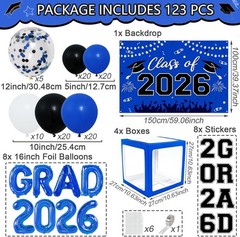 2026 Graduation Party Decorations Blue Black Balloon Boxes Arch Kit Backdrop