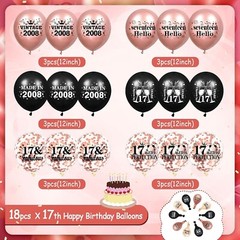 Rumia 17th Birthday Balloons 18pcs Rose Gold & Black 12″ Confetti Latex Vinta…