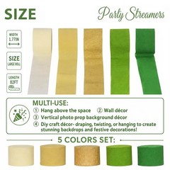 Party Decorations, Green Gold Crepe Streamers Party Decorations(5 Rolls) for …