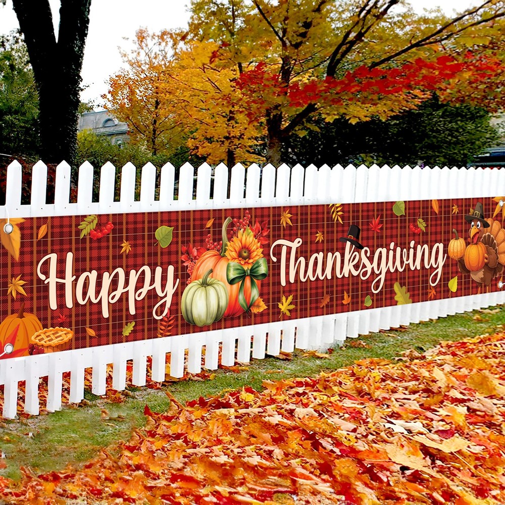 KatchOn, Happy Thanksgiving Banner Fence Sign – Xtralarge, 120×20 Inch Maroon