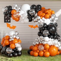 Orange and Black Balloons Arch Kit 164pcs Orange Black White and Chrome Silve…