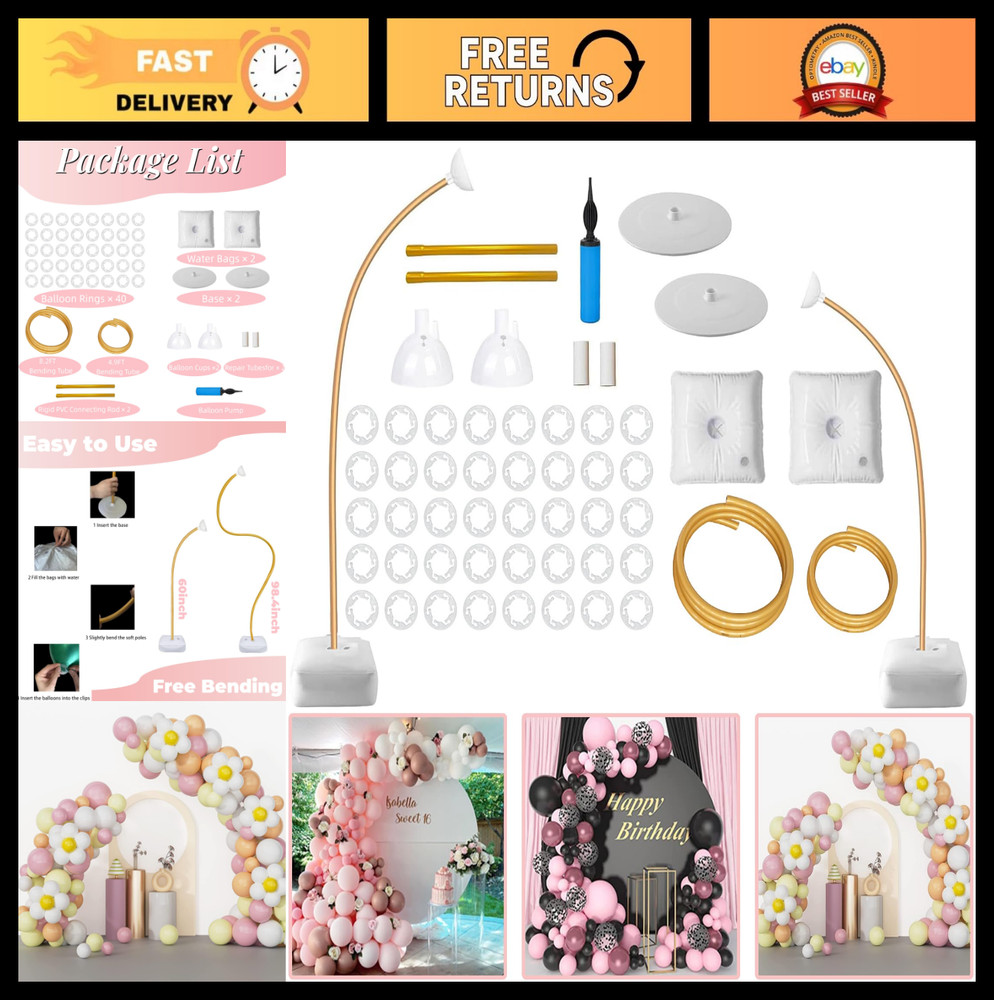 Balloon Arch Stand Kit – 8.2FT & 5FT Flexible Frame, Water Fillable Base for Par