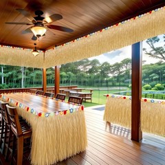 Luau Party Decorations, Natural Hawaiian Grass Table Skirt, Flower 108 X 29.5″ G