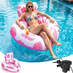 Inflatable Pool Float Adult with 50W Air Pump,Heart Shape Pool Float Chair wi…