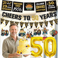Vintage 50Th Birthday Decorations Funny Cheers to 50 Years Banner 50 Number Ball