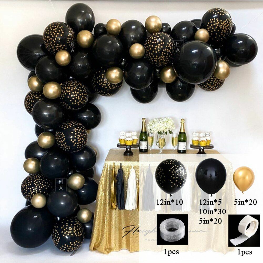 87pcs DIY Balloon Garland Arch Kit Black Gold Champagne Latex Party Decorations