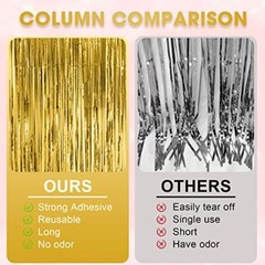 3 Pack 3.3×8.2 Feet Gold Foil Fringe Backdrop Curtains, Tinsel 05 Gold
