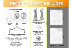 Silver & White 11th Birthday Decorations – 40″ Number Balloons &More-Boy or Girl