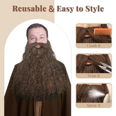 18 Inches Men’s Long Curly Brown Synthetic Pre – styled Realistic Fake Beard …
