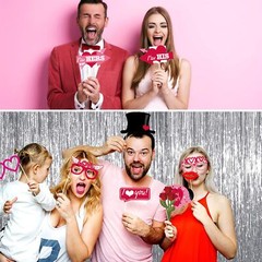 Valentine’s Day Photo Booth Props Kit 25Pcs Pink Wedding Selfie Photography P…