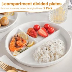 (5 Pack) Portion Control Plate for Balanced Eating, 9inch, White – 5PACK-9IN