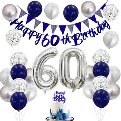 60Th Birthday Decorations for Men Women, Blue Silver White Birthday Balloons, Bl