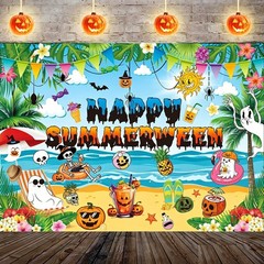 Summerween Backdrop Halloween Beach Skeleton Sunset Banner Photo Background