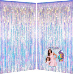 Pink Foil Fringe Curtains Party Decorations, 3.28X6.56Ft Sparkling Streamer Tins