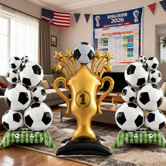 3PCS Soccer Party Decorations – Large Soccer & Trophy Foil Balloon Set, Sports/B