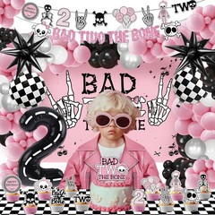 Bad Two The Bone Birthday Decorations, Rock And Roll Music Themed 2nd Birthda…
