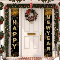 Happy New Year Black Gold Decorations – 71×12 inches,
