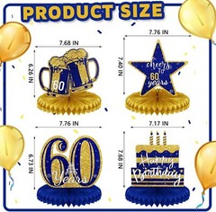 8 Pieces Gold and Blue 60th Birthday Table Centerpieces, 60th Birthday