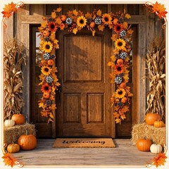 6 ft Fall Garland Decoration Autumn Sunflower Pumpkin Garland with Buffalo Pl…