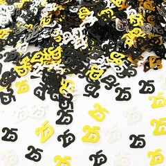 25th Birthday Anniversary Confetti Number 25 Sequins Golden Black Silver