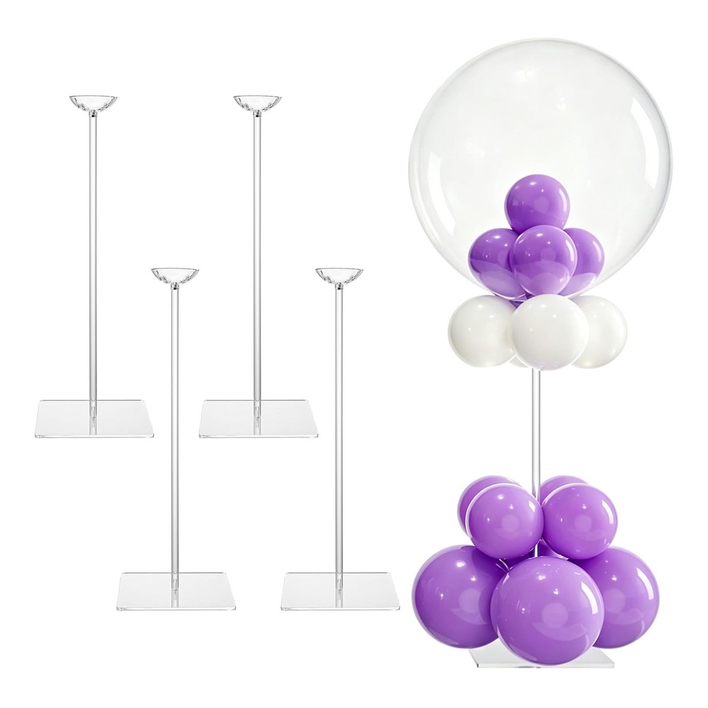4 Pack Clear Acrylic Tabletop Balloon Stand Kit, 15.75 Inch Reusable Balloon …
