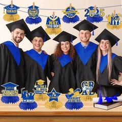 12Pcs Blue and Gold Graduation Decorations Hoenycomb Centerpieces 2025 Glitte…