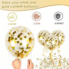 White and Gold Confetti Balloons – 50pcs 12 Inch Metallic Champagne Gold Matt…