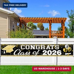 Black Gold Class of 2026 Graduation Party Decorations, 9 4/5ft Congrats Grad Yar