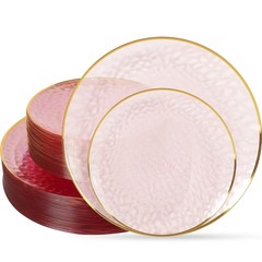 72Pcs Pink Plastic Plates, Pink Disposable Plates With Gold Rim, Hammered Par…